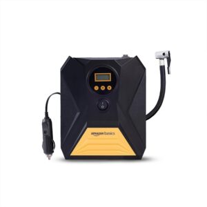 Amazon Basics Portable DC Digital Tyre Inflator 12V, 150 PSI with Digital Pressure Gauge and LED Light